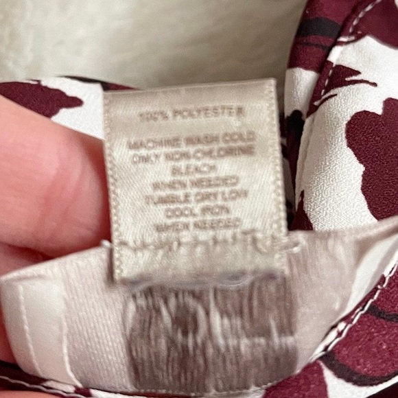 LOFT Outlet | Burgundy & White Floral Print Button Down Blouse - Picture 11 of 13